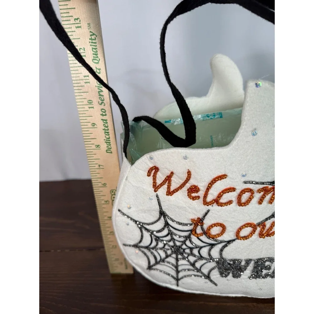 Halloween Trick Or Treat Bag Welcome‎ To Our Web Beaded Sparkle Felt